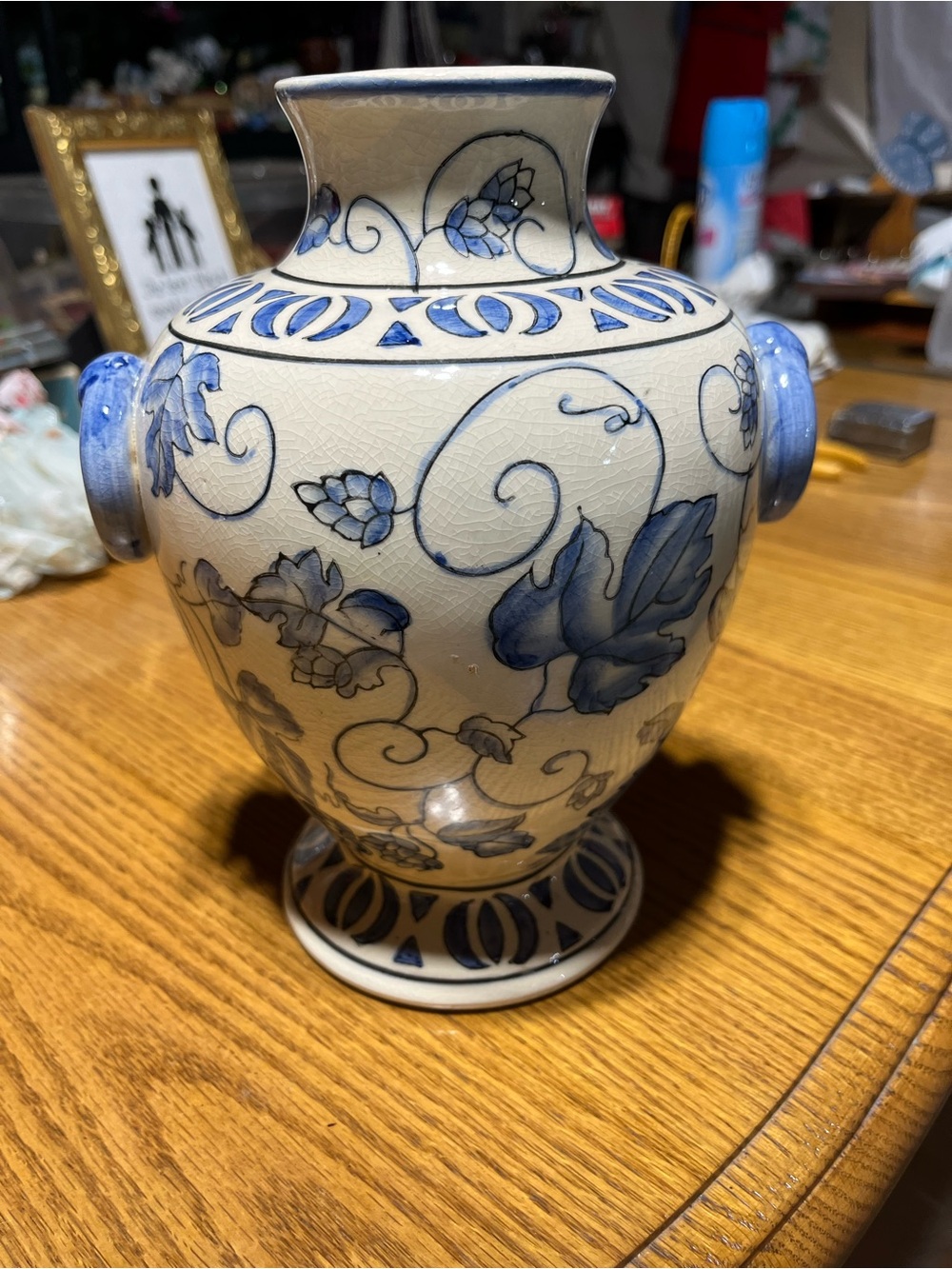 Hand-Painted Blue & Cream Ceramic Vase - Elegant Floral Accent